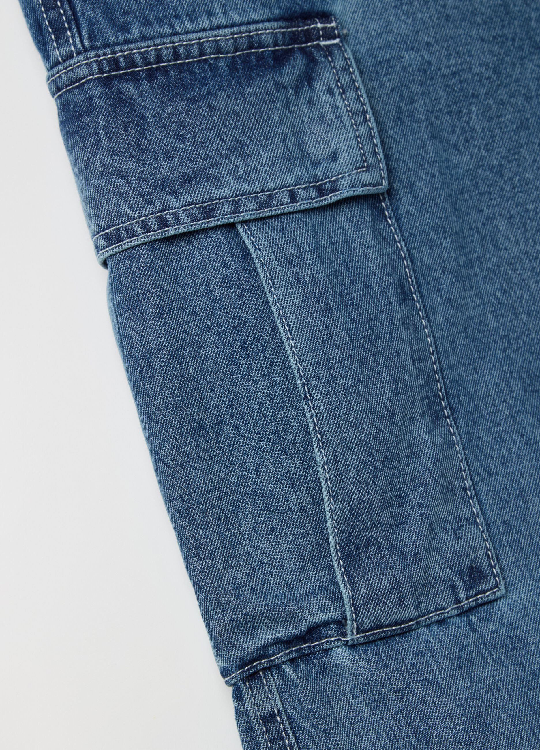 Acid wash cargo jeans