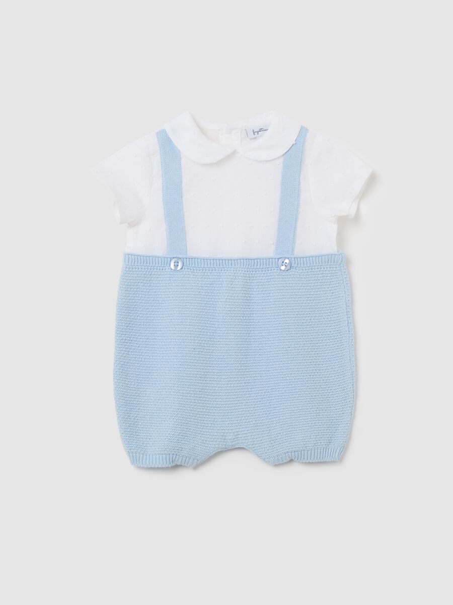 Sky blue and white pure cotton romper_0