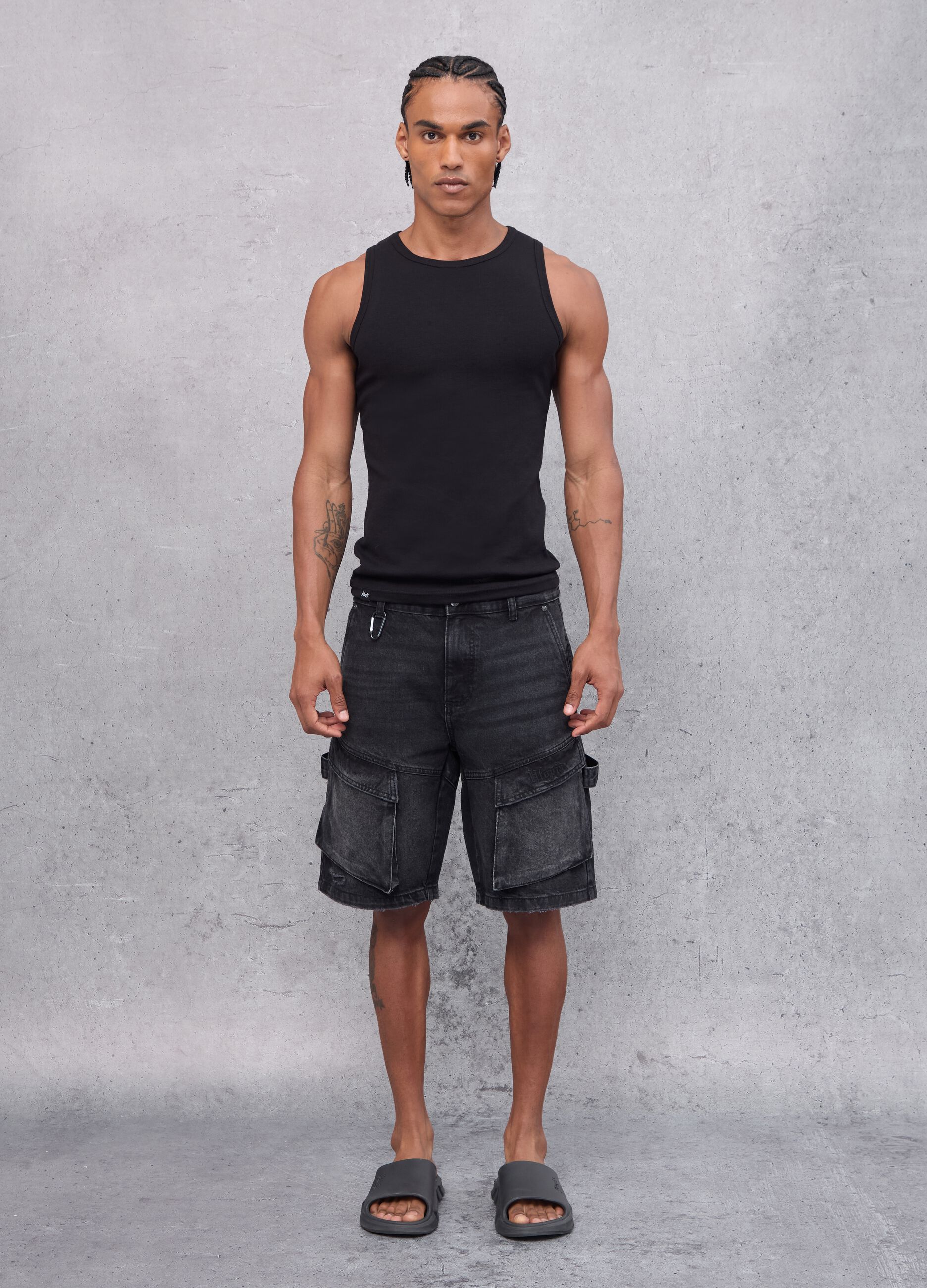 Denim Cargo Shorts Black