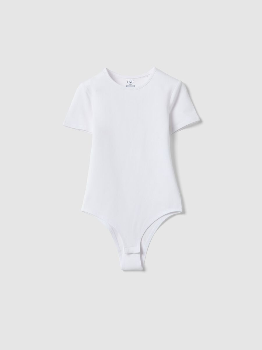 Girl's fitted white stretch cotton bodysuit_0