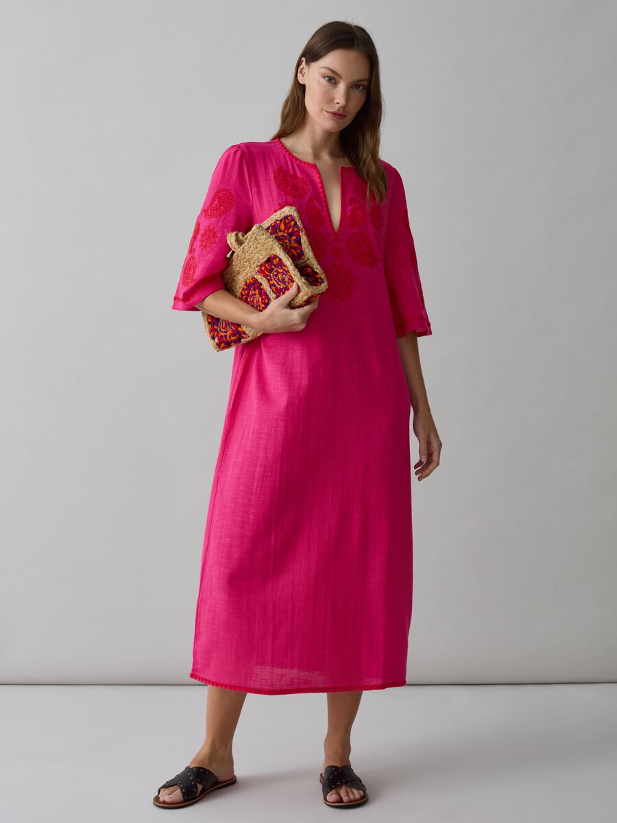 Long beach cover-up kaftan with paisley embroidery_0