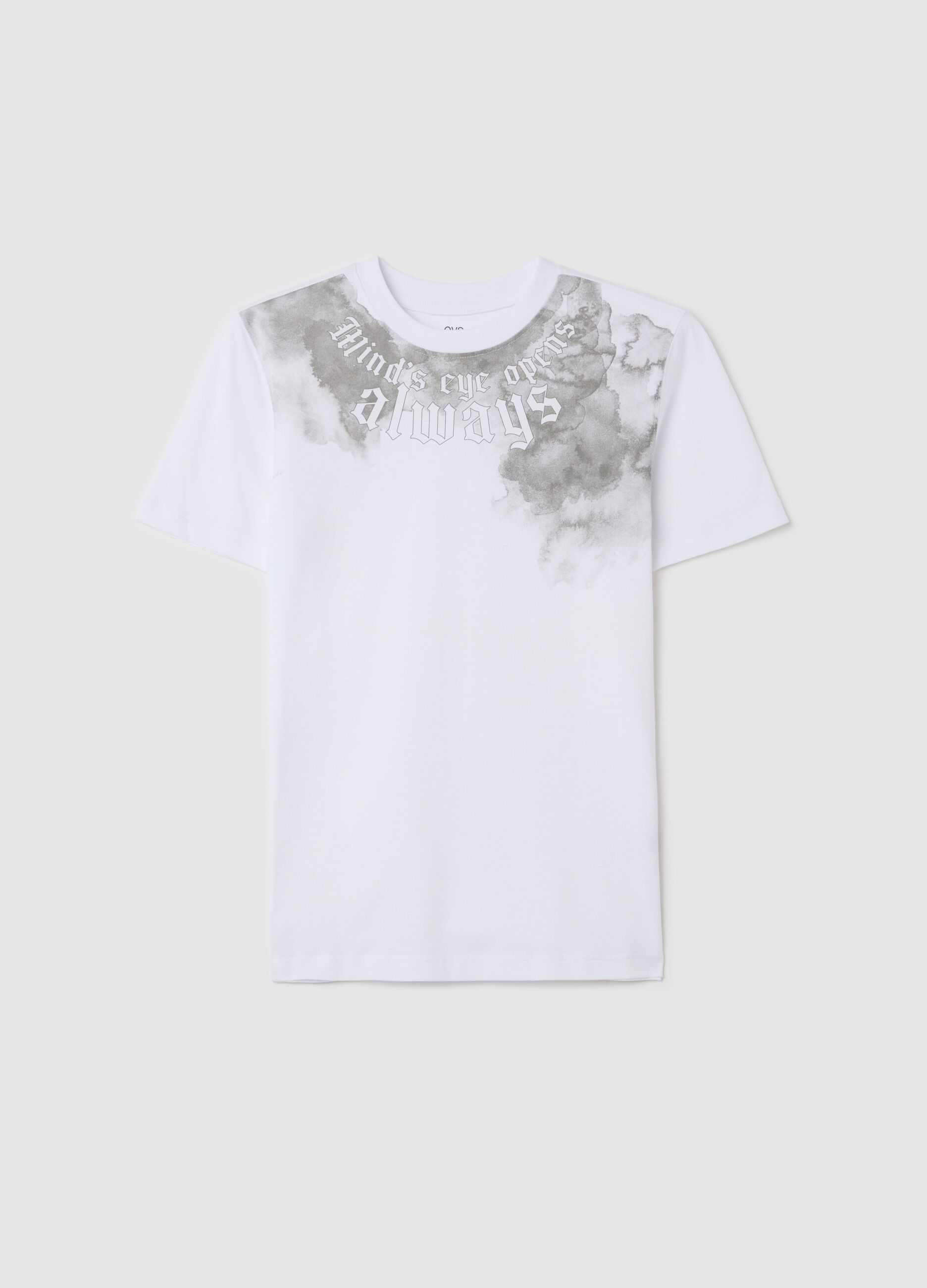 White cotton T-shirt with lettering print