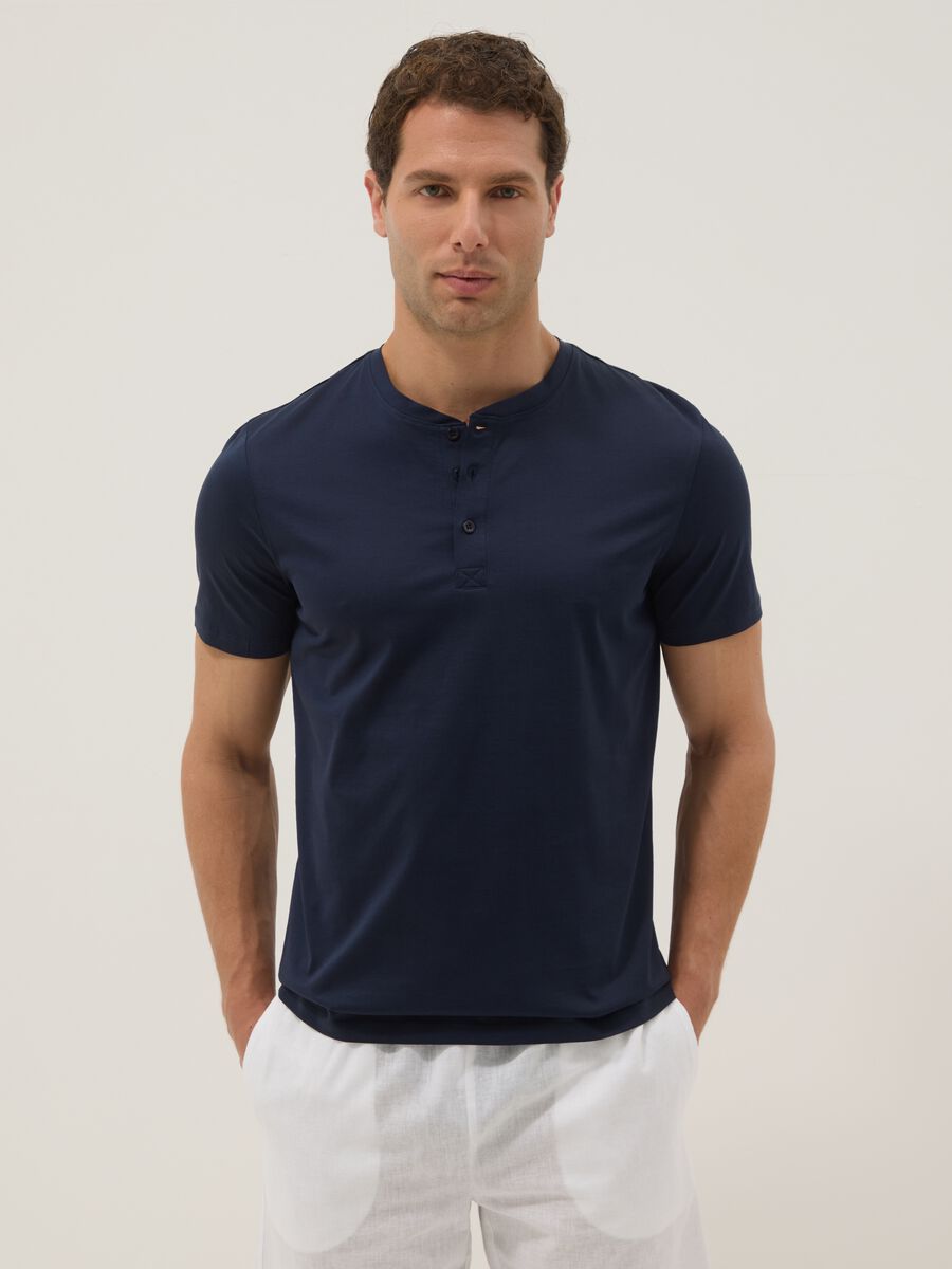 Blue pure cotton regular-fit T-shirt_0