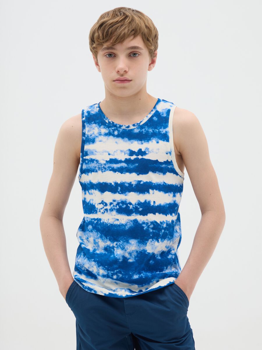Blue and white striped cotton tank top_0