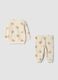 Ivory white crew-neck pyjama set with teddy bear print_0