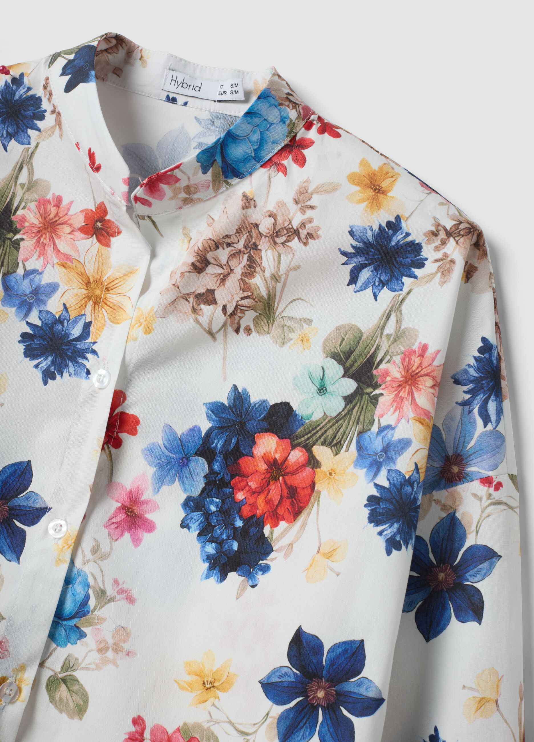 White stretch cotton floral shirt