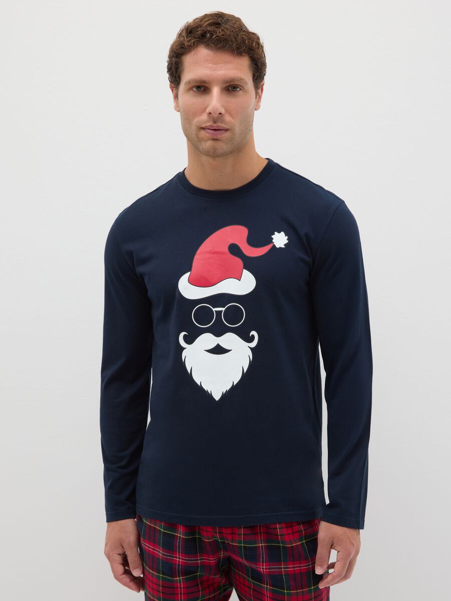 Regular fit blue Christmas pyjama top in pure cotton_1