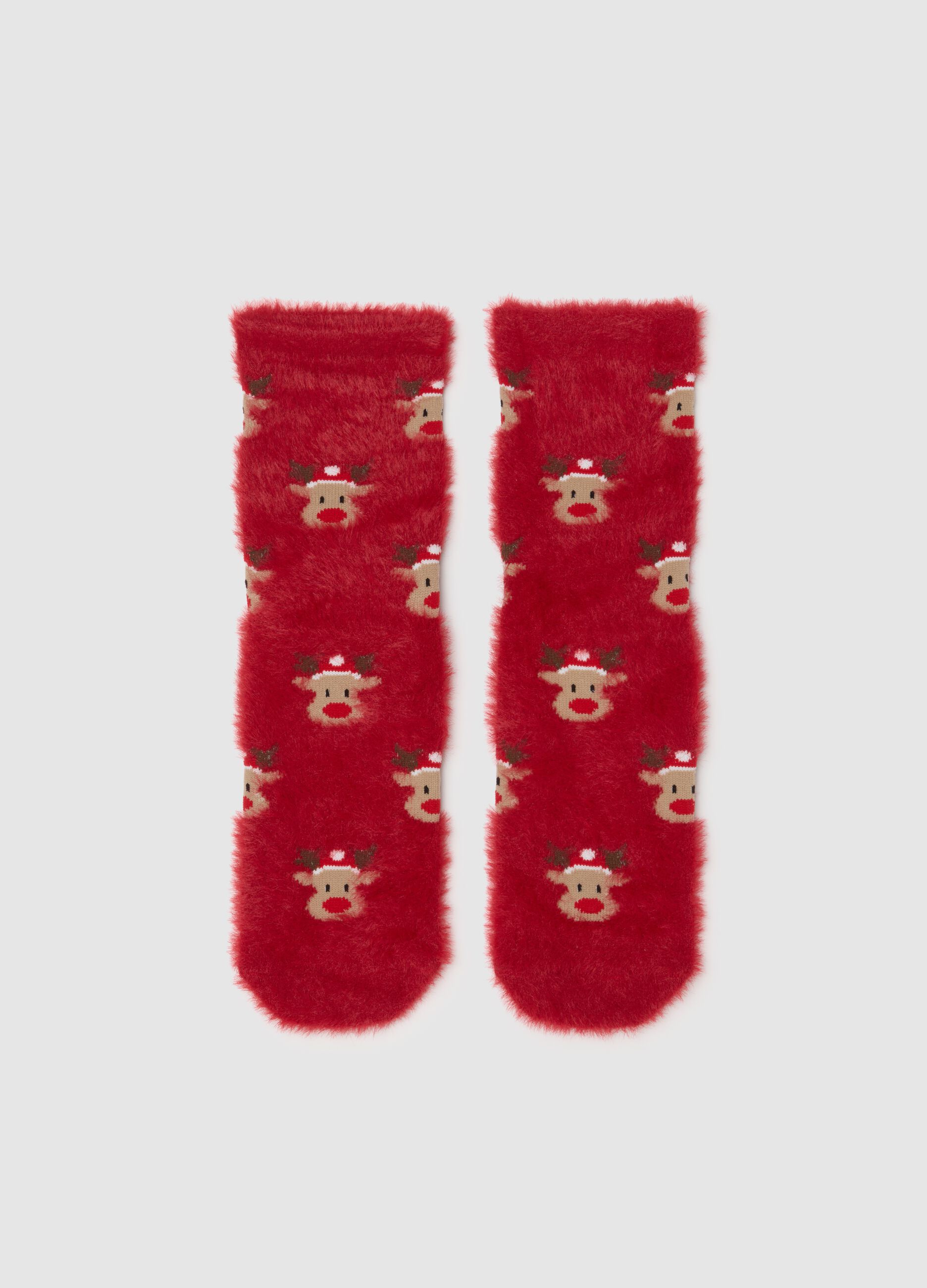 Red Stretch Cotton Christmas Socks