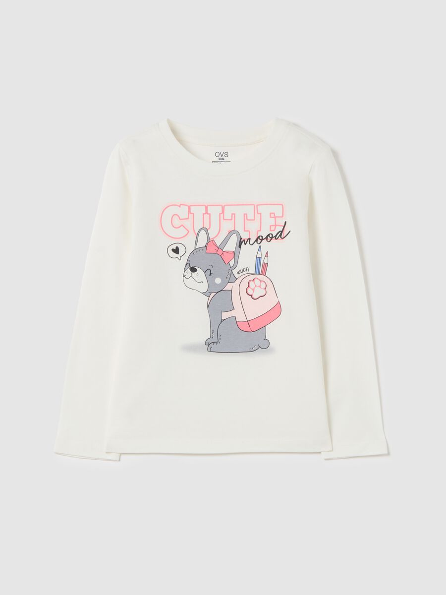 Cotton T-shirt with print and long sleeves_0