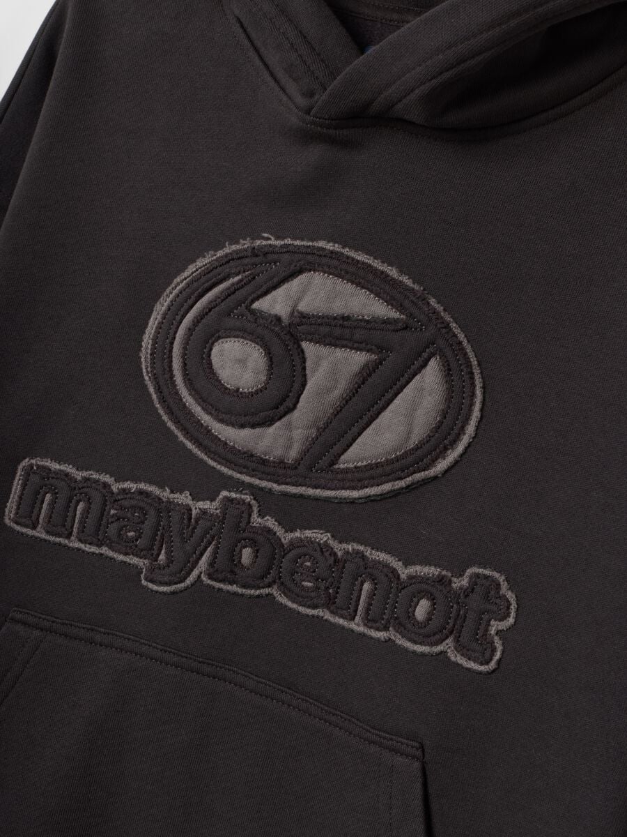 Dark grey pure cotton hoodie with raised embroidered detail, oversized fit_2