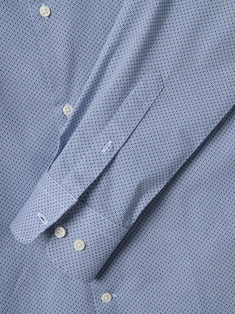 Slim fit blue stretch cotton shirt with micro checks_5