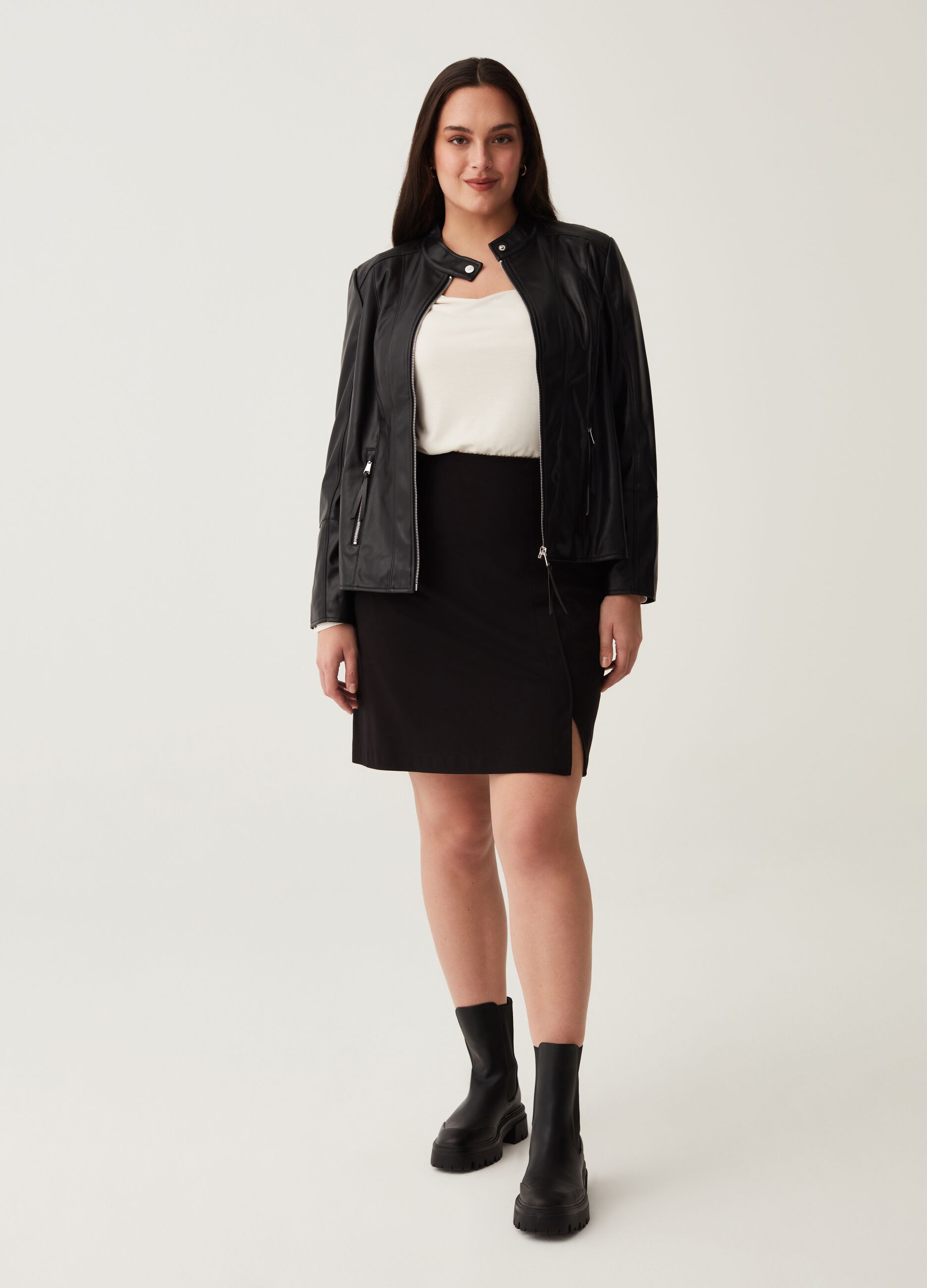 Giacca biker effetto lucido Curvy_0