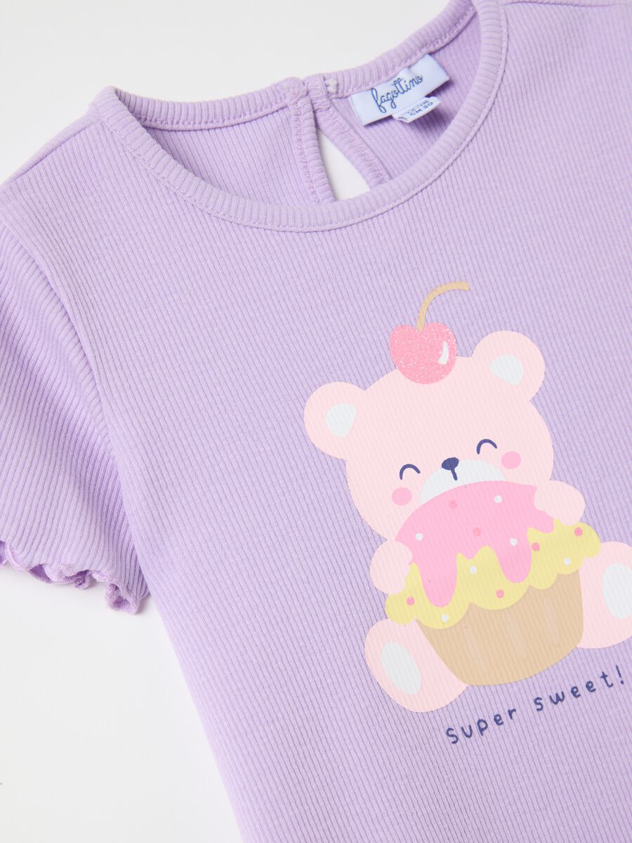 Lilac ribbed T-shirt with glitter print_2