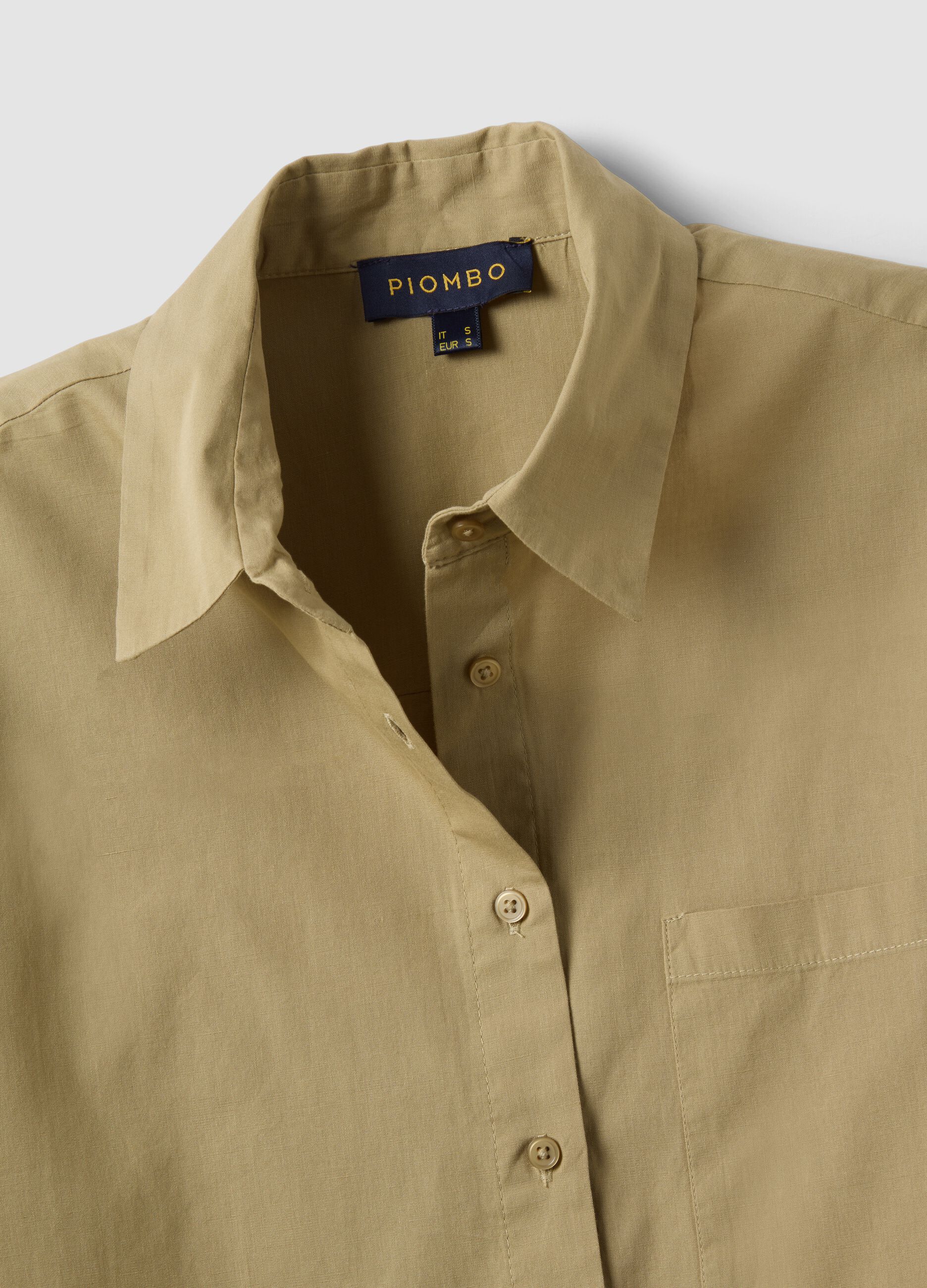 Beige pure cotton shirt with chest pocket, oversized fit