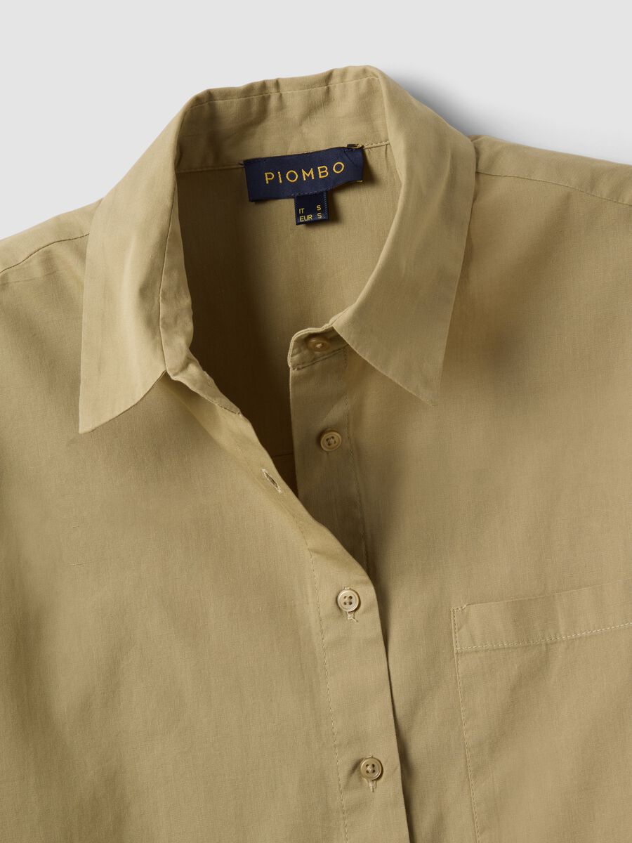 Beige pure cotton shirt with chest pocket, oversized fit_1