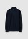 Pure cotton blue regular fit sweater with high neck and zip_0