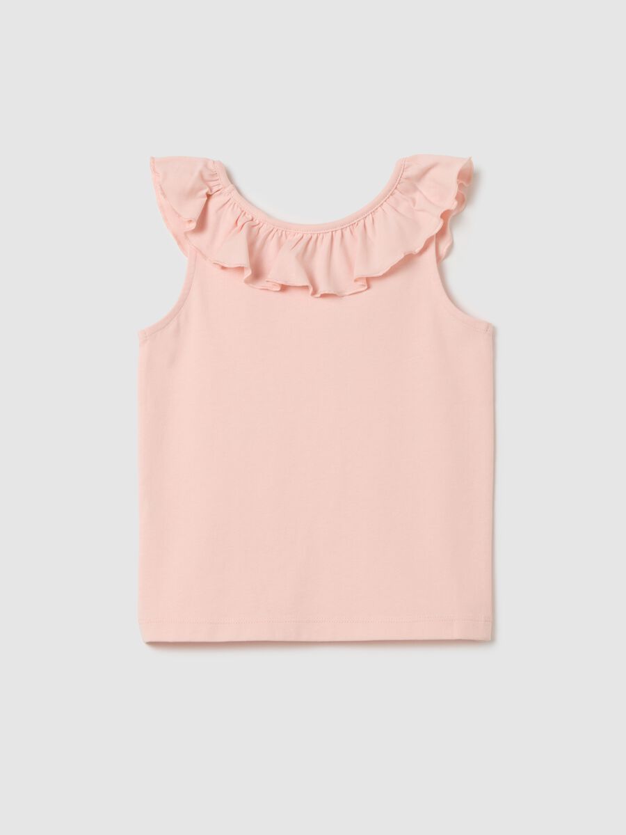 Girls' pink pure cotton top with regular fit and ruffles_1
