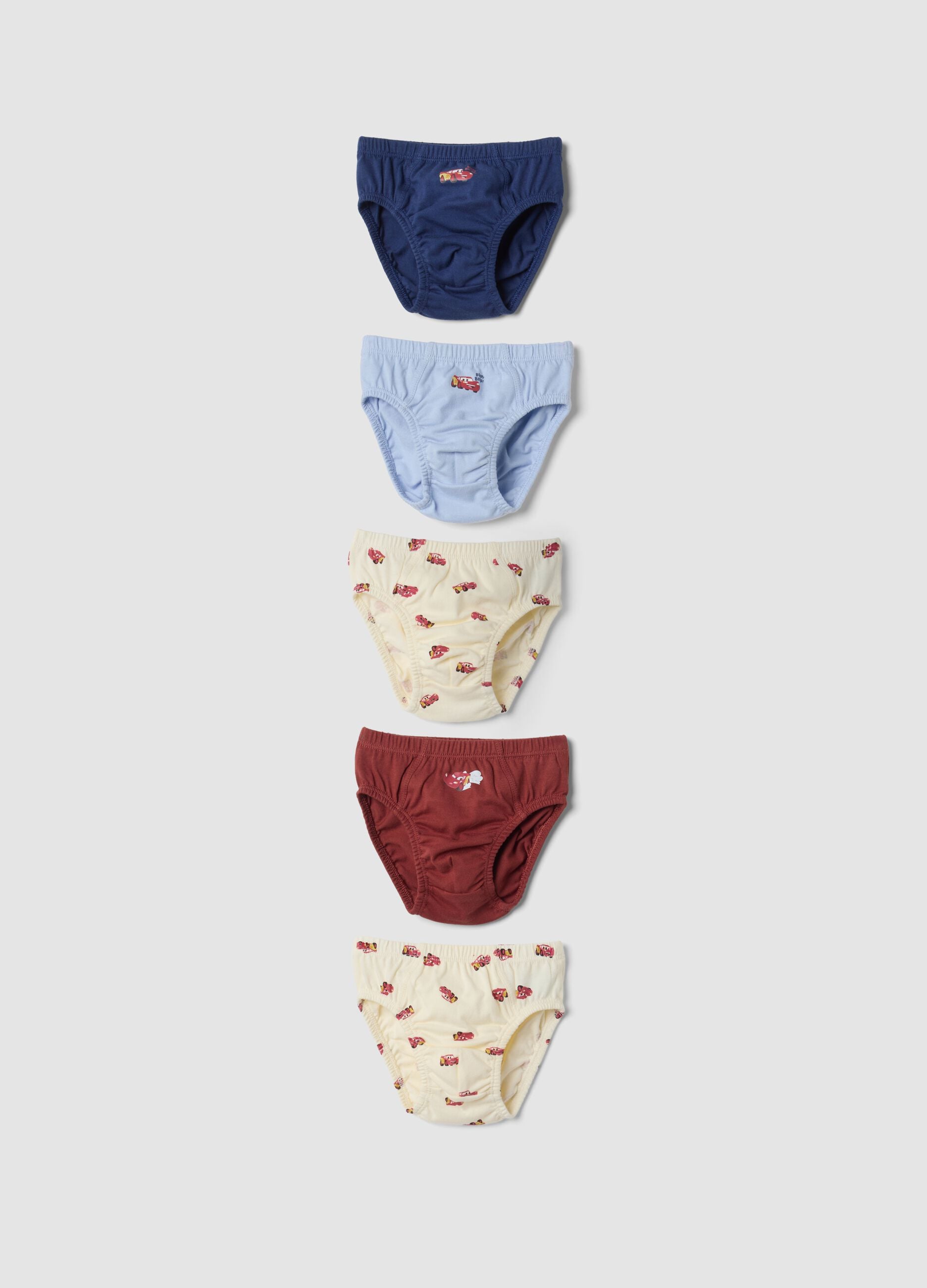 Pack of five organic cotton Cars-print baby briefs