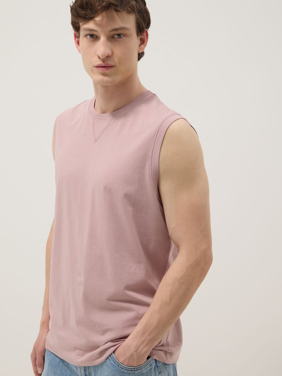 Canotta girocollo rosa in puro cotone relaxed fit_1