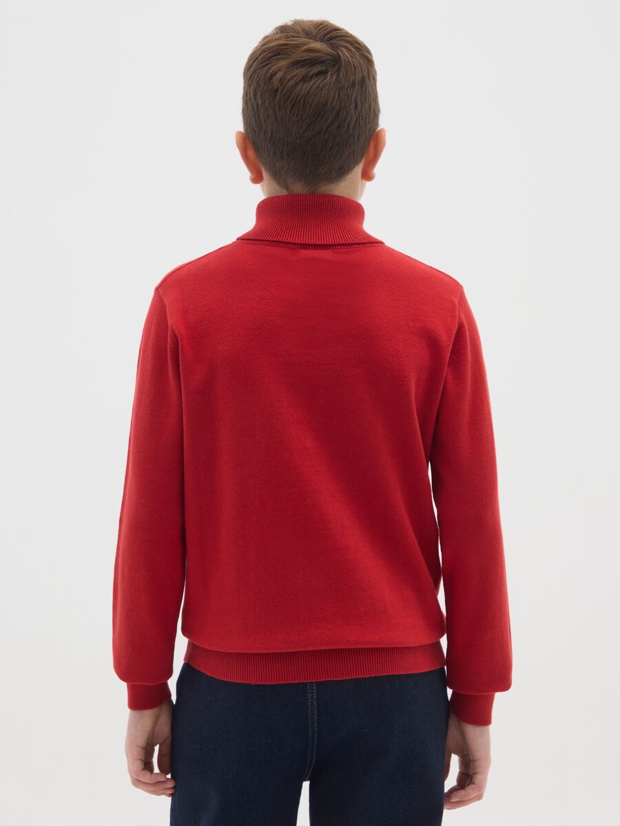 Maglione rosso a collo alto da ragazzo in puro cotone regular fit_1
