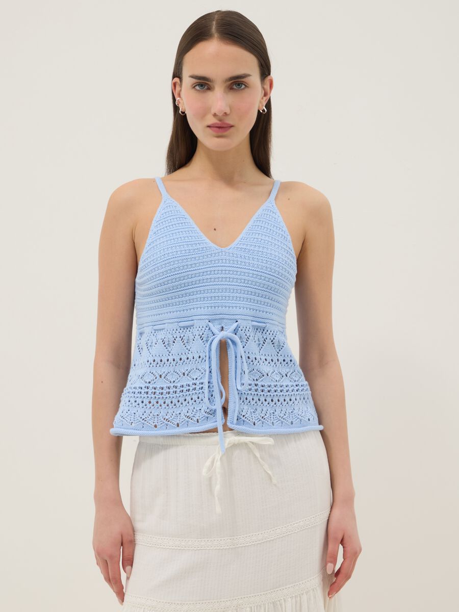Top in crochet di puro cotone azzurro regular fit_2