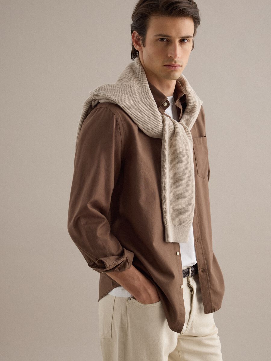 Camicia marrone in puro cotone regular fit_0