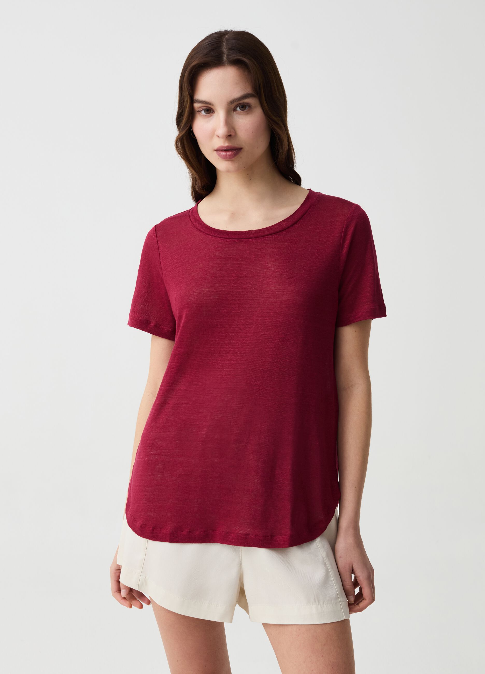 Ovs T-shirt in lino con scollo rotondo