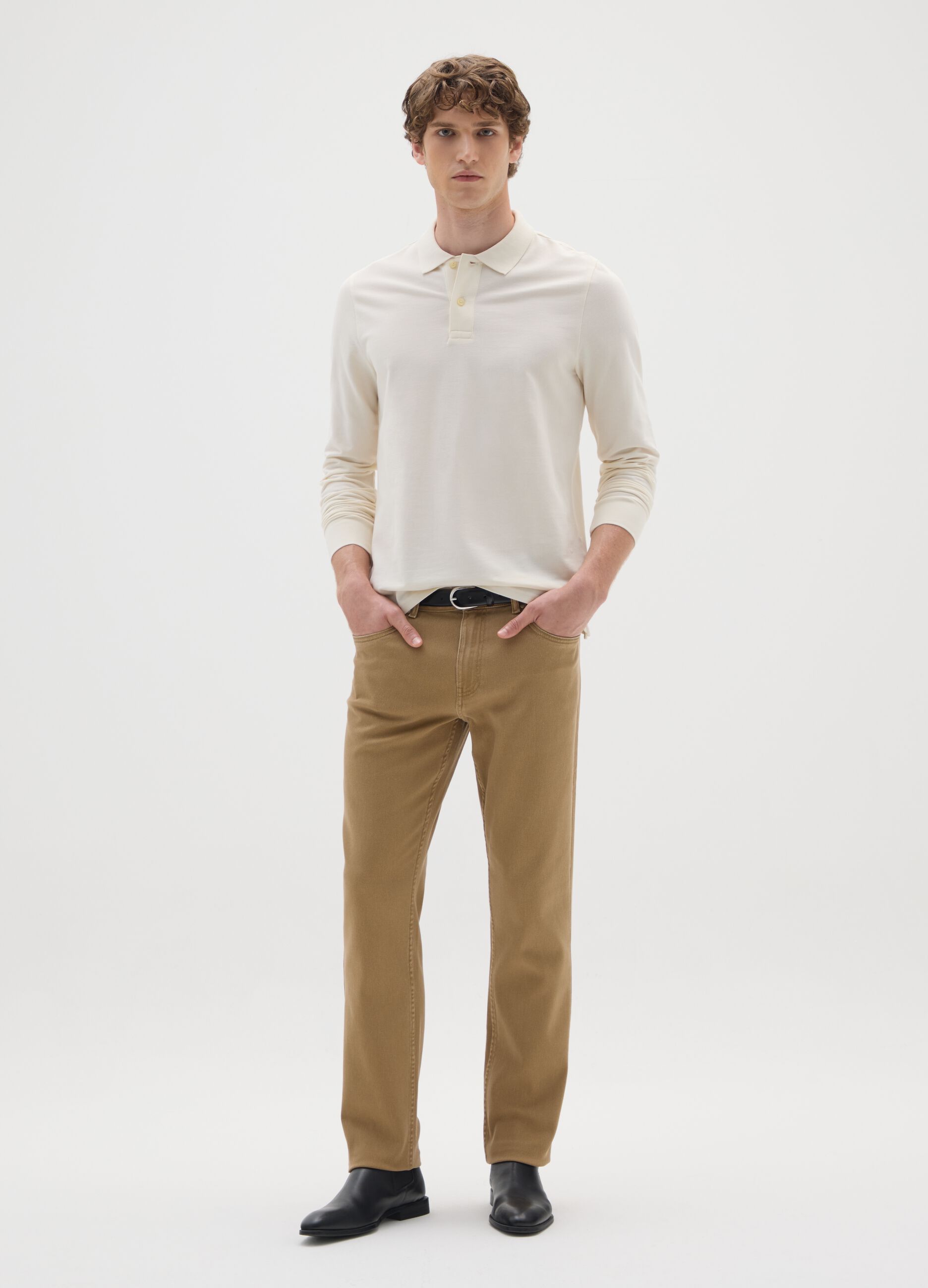 Beige slim fit stretch cotton trousers