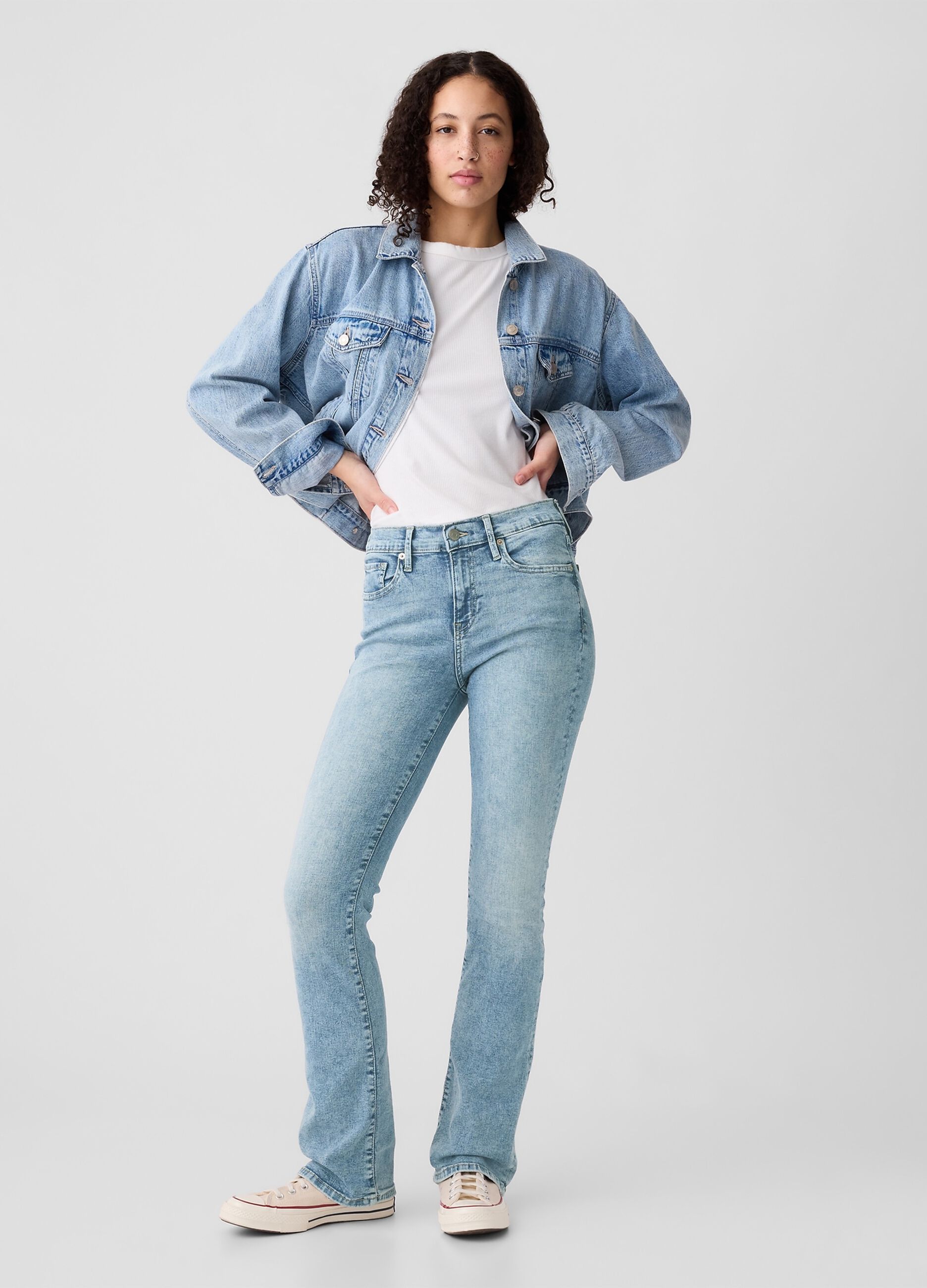 Flare-fit mini bootcut jeans with mid-rise waist