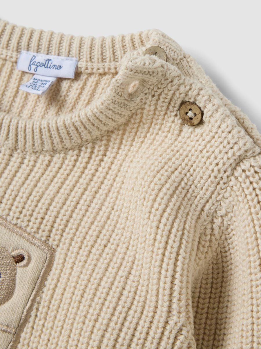 Maglia beige in puro cotone con girocollo in maglia_2