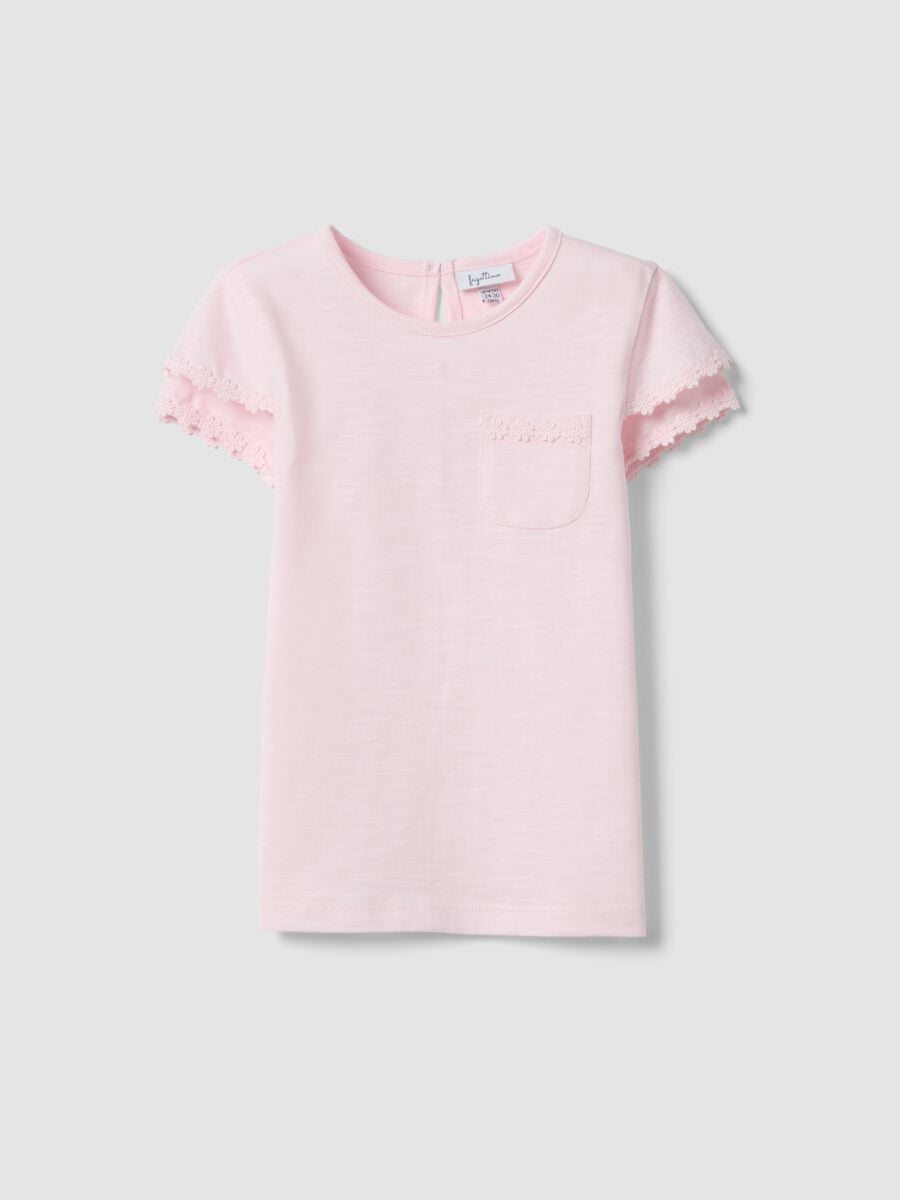 T-shirt rosa a maniche corte in puro cotone con taschino_0