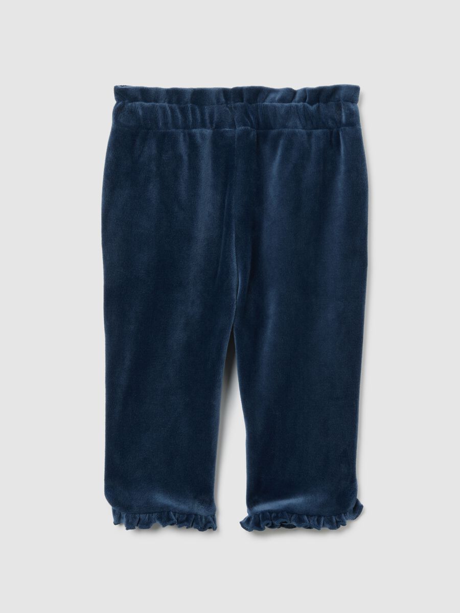 Treggings da bambina in velour blu slim fit con volant_1
