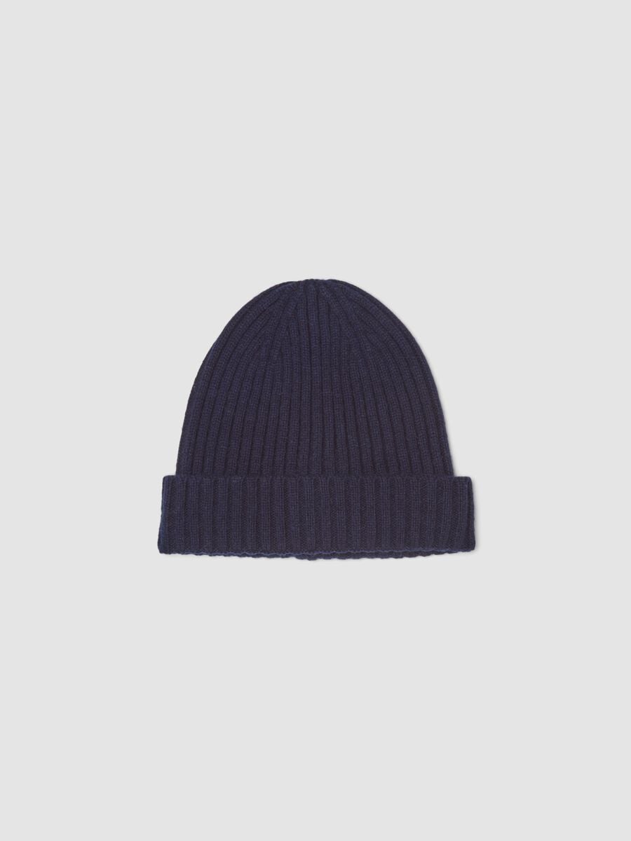 Blue ribbed pure wool beanie_0