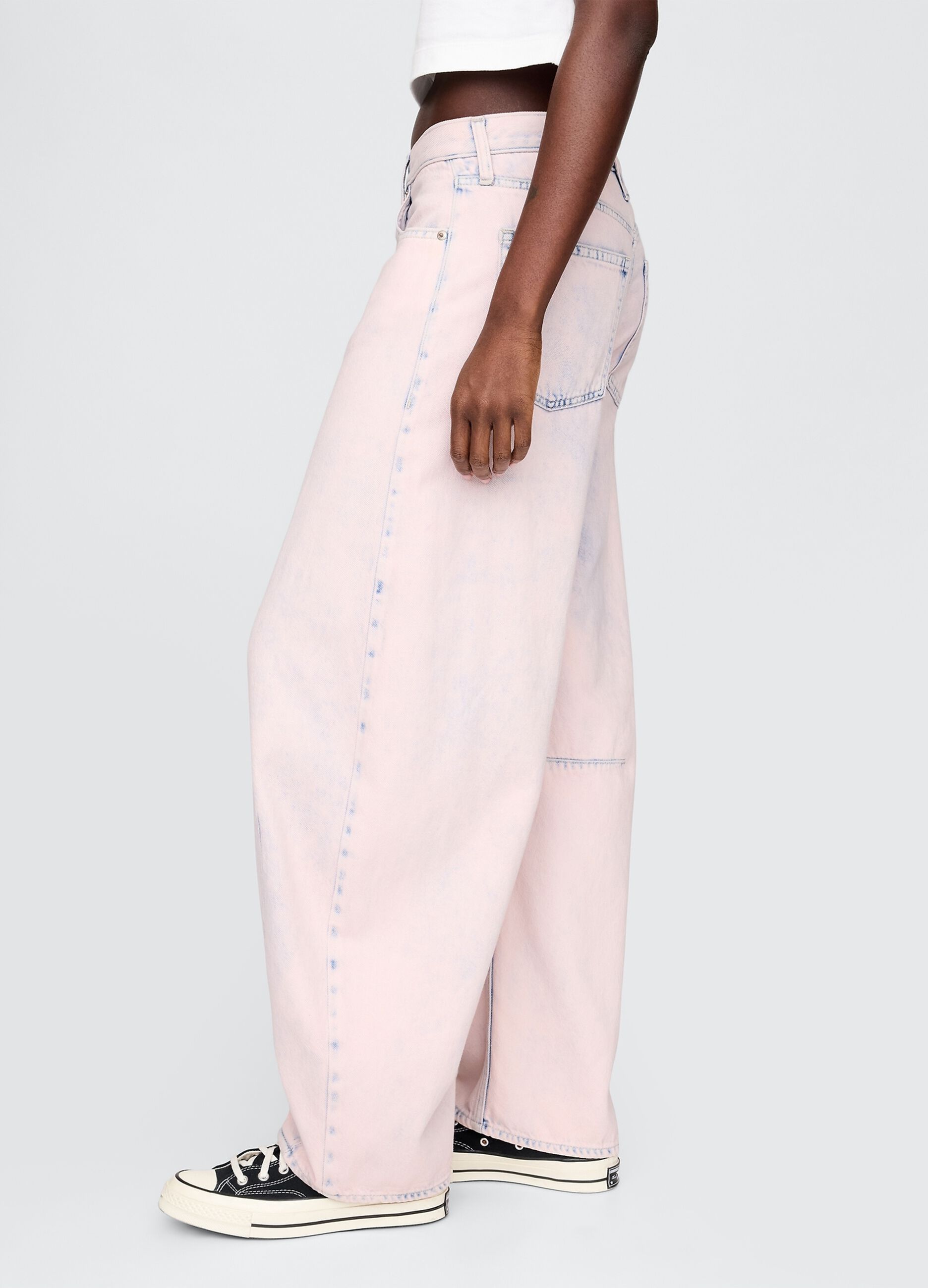 Shaded Pink Wide Trousers with Denim Effect