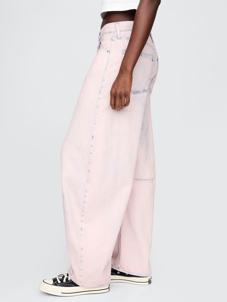 Shaded Pink Wide Trousers with Denim Effect_3