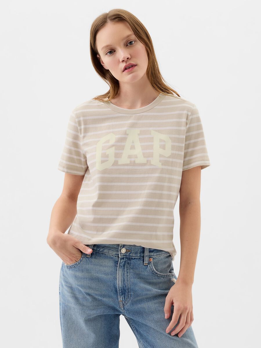 Striped T-shirt with logo print_0