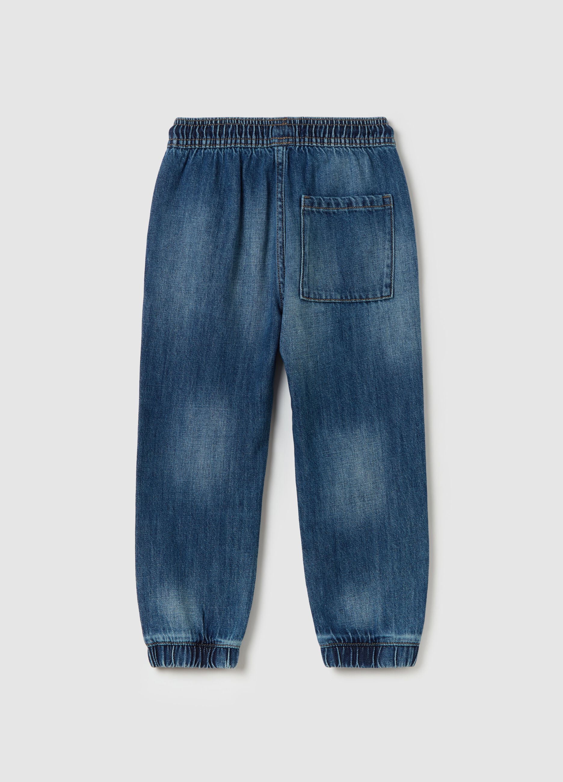 Denim joggers with drawstring