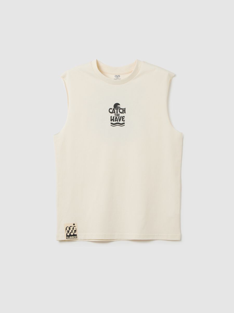 Canotta da ragazzo in puro cotone bianca regular fit con stampa_0