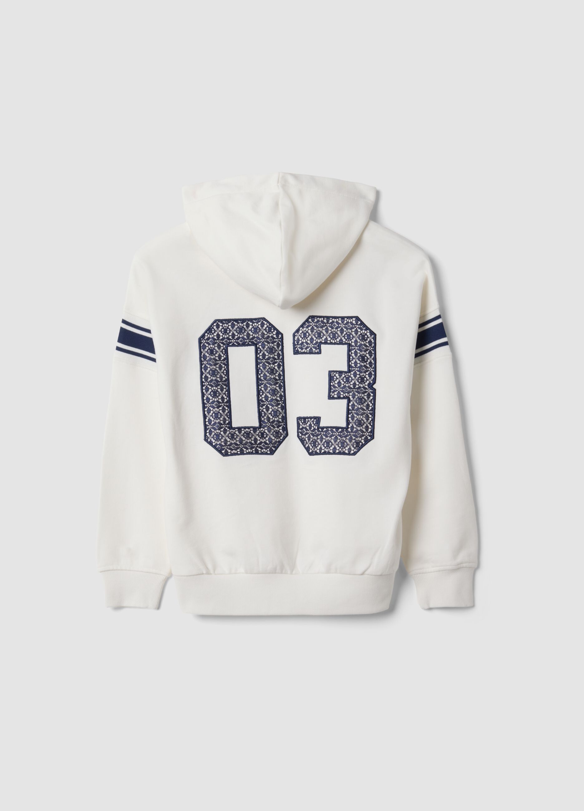 White 100% cotton hoodie with crew neck