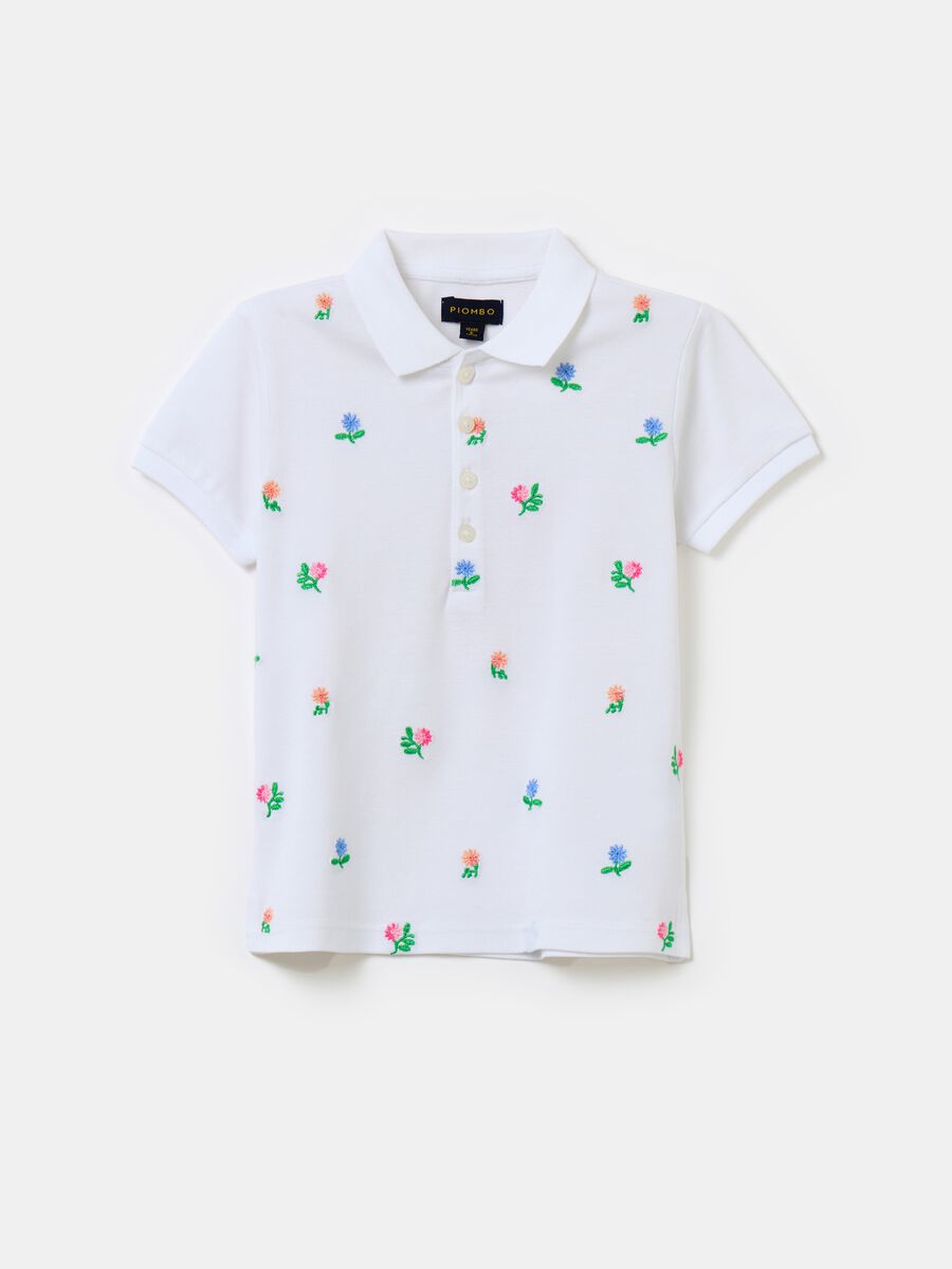 Piquet polo shirt with floral embroidery_1