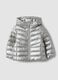Grey ultralight hooded puffer jacket with zip for baby girl_0
