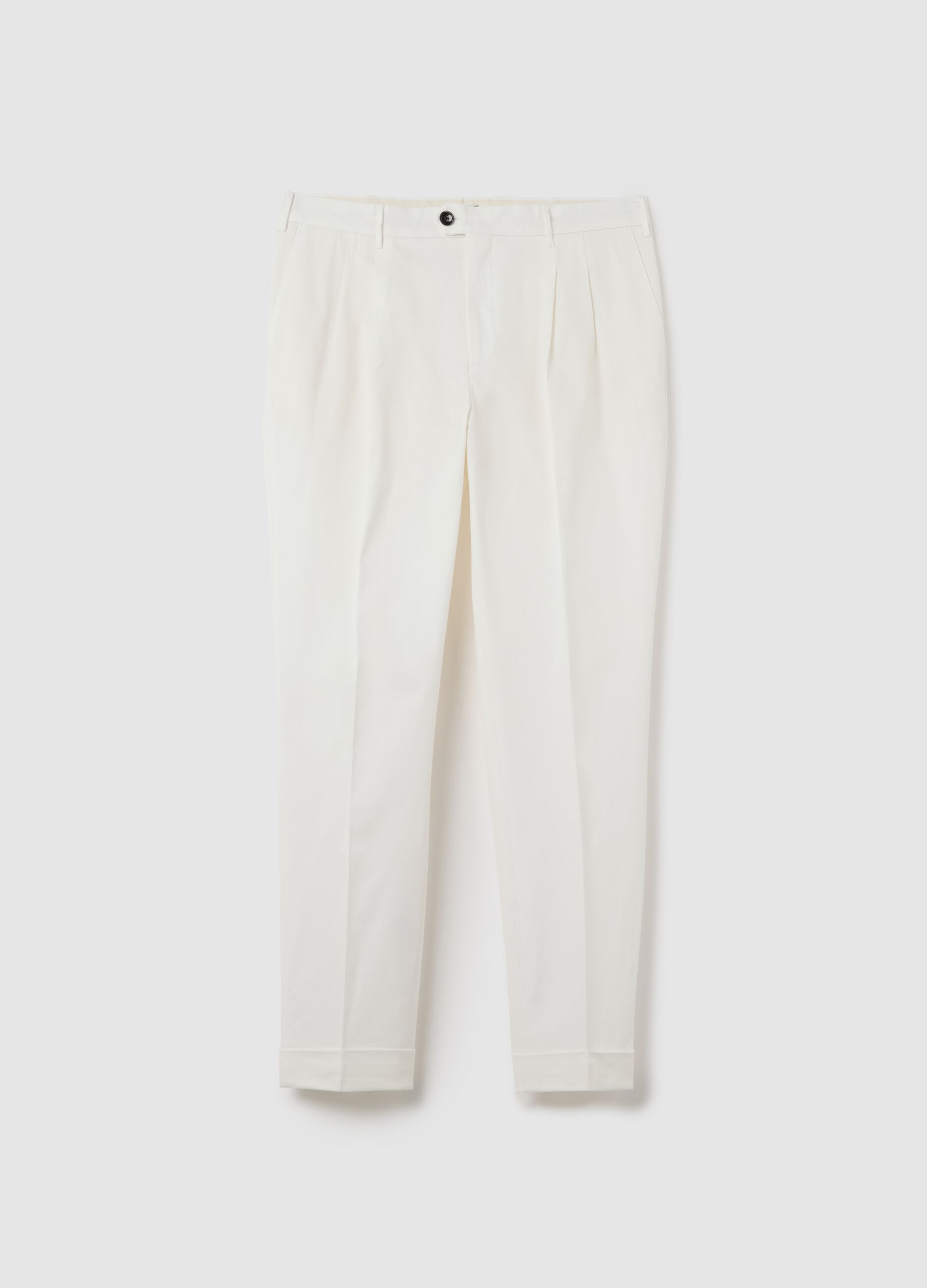 Men’s trousers in white stretch cotton with carrot fit