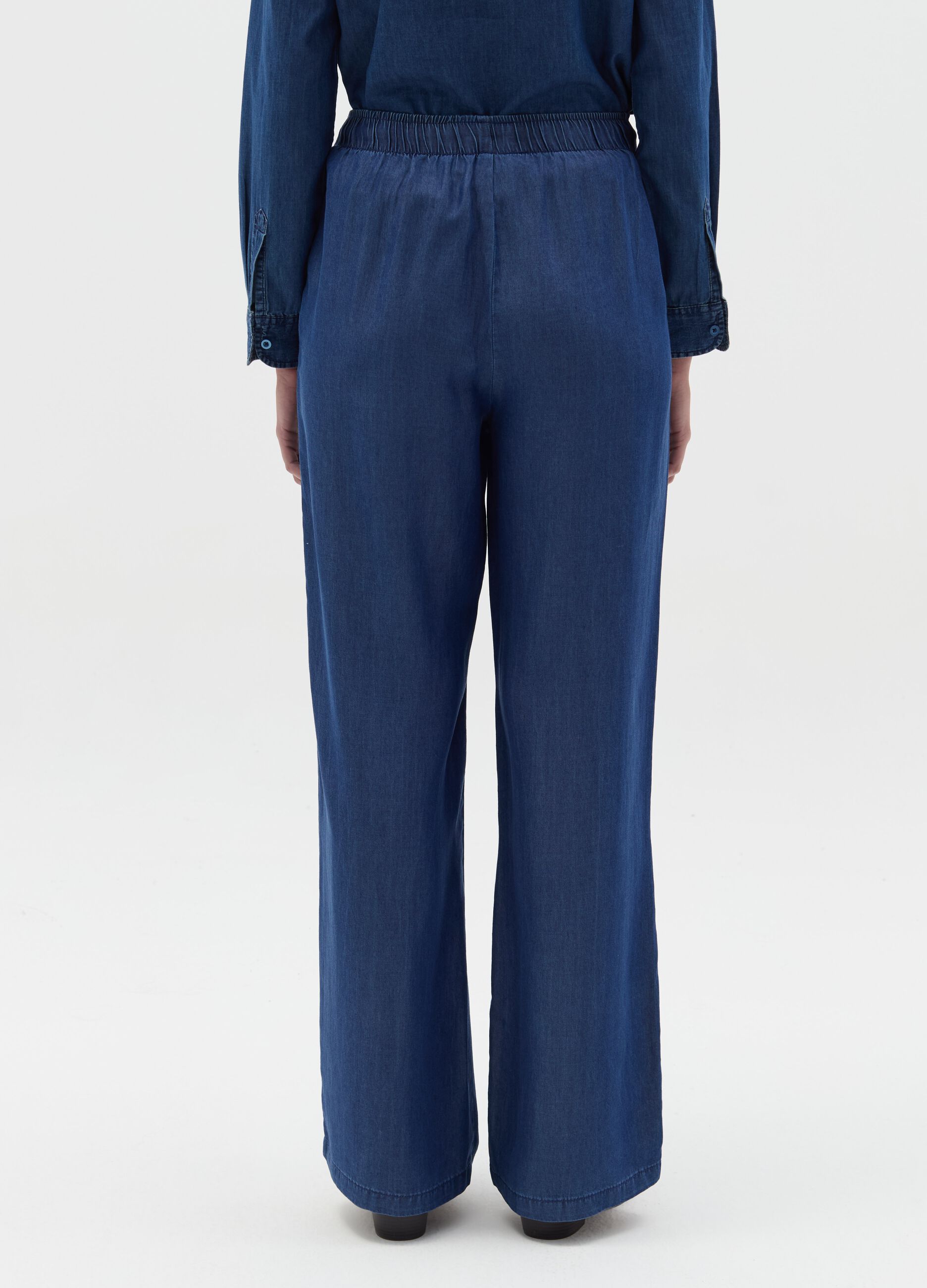 Denim-effect wide-leg fluid joggers