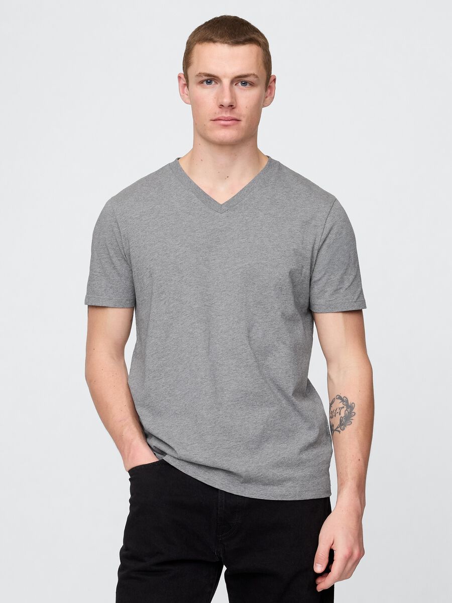 Pure cotton V-neck T-shirt_0