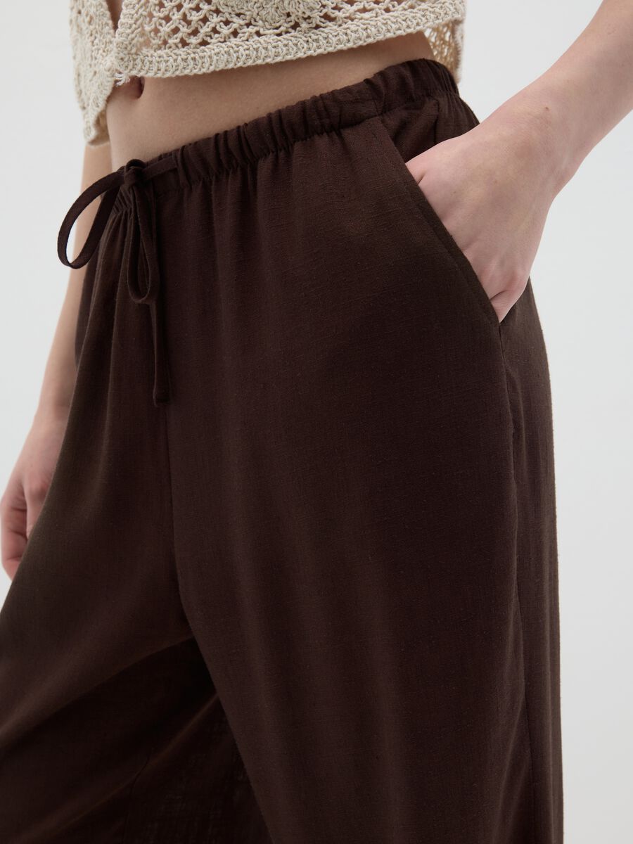 Brown wide-leg trousers in linen and viscose_2