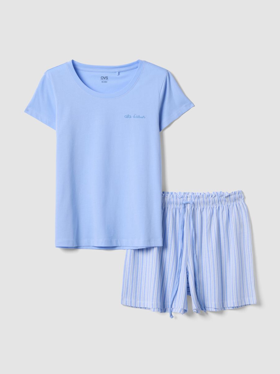 Pigiama corto in puro cotone azzurro regular fit_4