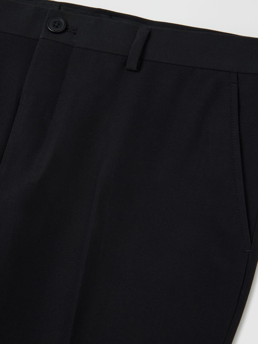 Black Slim Fit Stretch Fabric Trousers_5