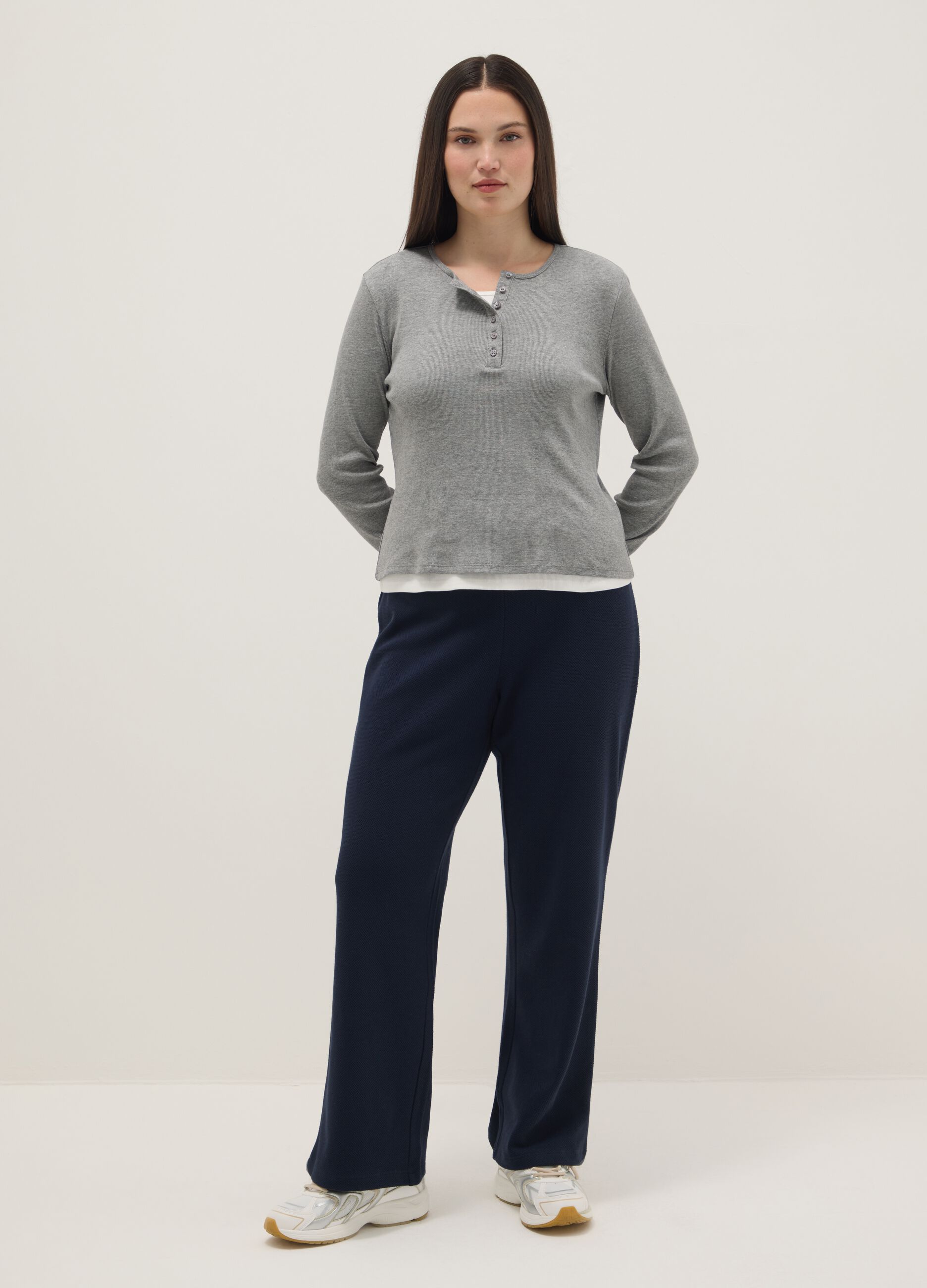 Pantaloni jogger in misto cotone blu wide leg