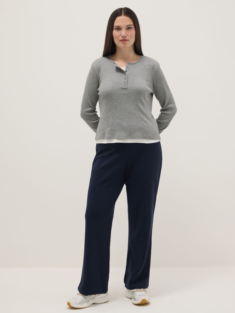 Wide leg blue cotton blend jogger trousers_0