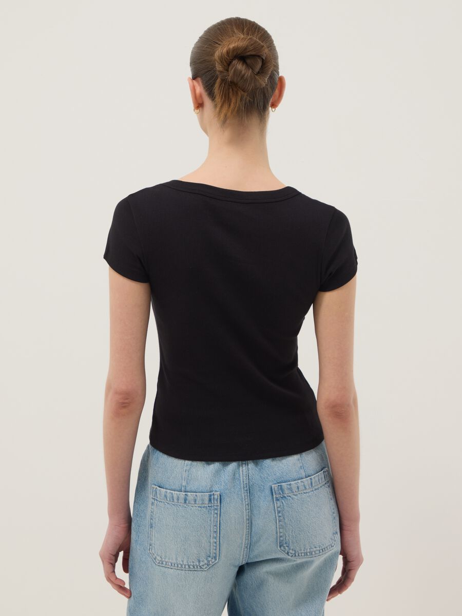 Black short-sleeved fitted cotton stretch T-shirt_3